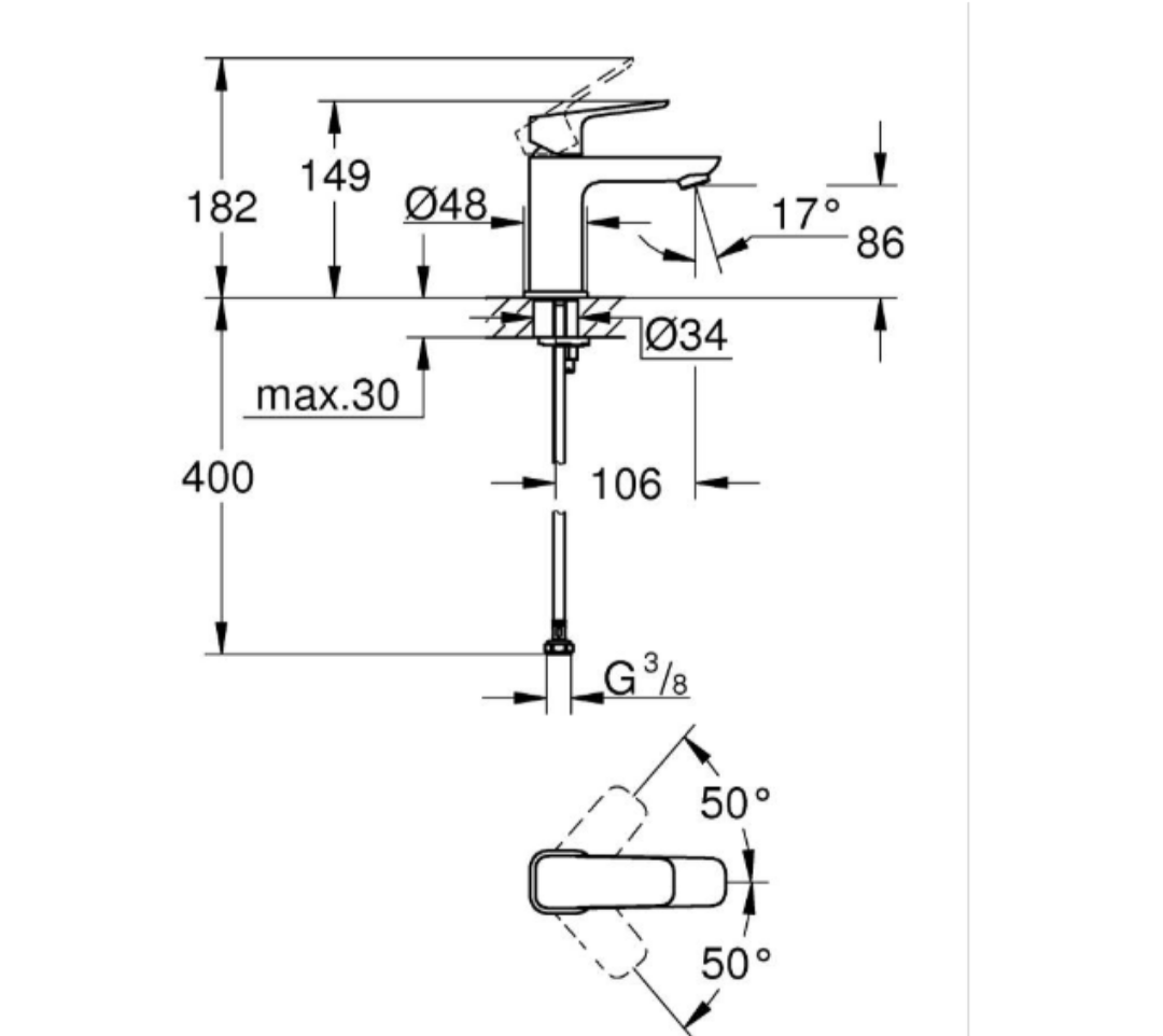 Grohe Cubeo Lavabo Bataryası, S-Boy, Krom, 1016990000Grohe1016990000Standart Lavabo Bataryaları