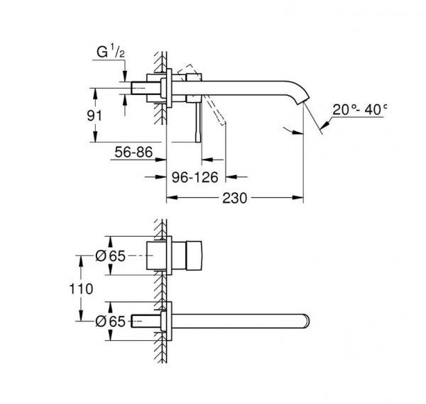 Grohe Essence Duvardan Ankastre Lavabo Bataryası L-Boyut (Sıva Üstü Grubu), Hayalet Siyah, 29193KF1Grohe29193KF1Ankastre Lavabo Bataryaları