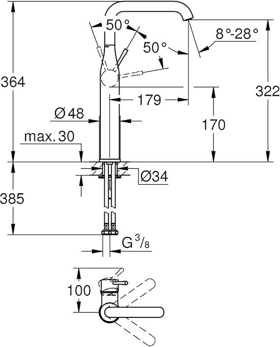 Grohe Essence New Tezgah Üstü Lavabo Bataryası, Bakır, 24170DA1Grohe24170DA1Çanak Lavabo Bataryaları