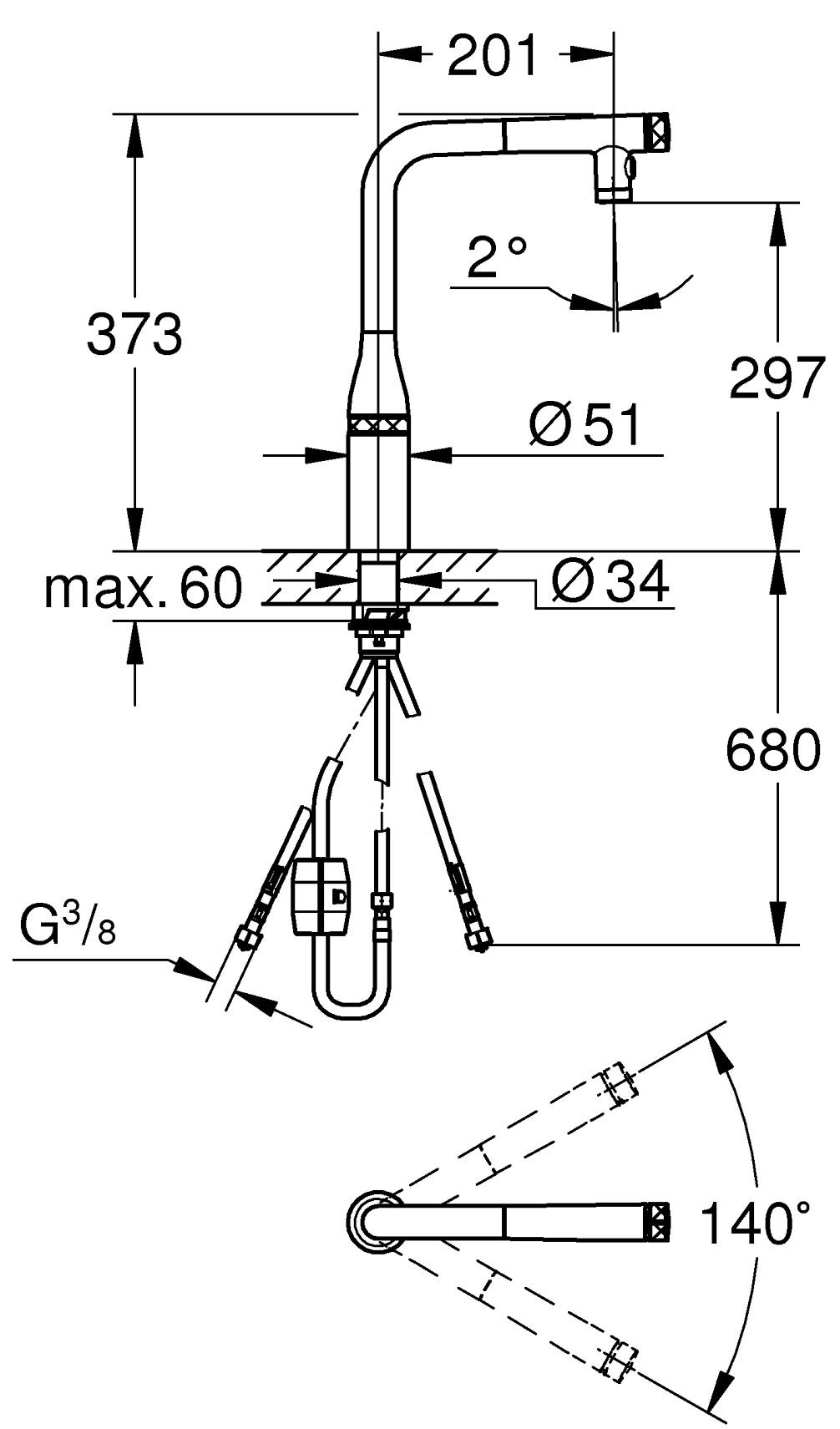 Grohe Essence SmartControl Spiralli Eviye Bataryası, Hayalet Siyah, 31892KF0Grohe31892KF0Eviye Bataryaları