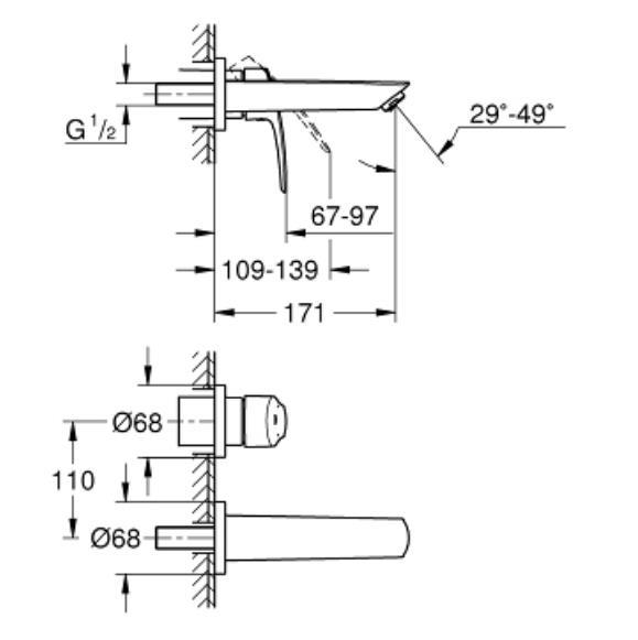 Grohe Eurosmart Duvardan Ankastre Lavabo Bataryası (Sıva Üstü Grubu) Krom, 29337003Grohe29337003Ankastre Lavabo Bataryaları