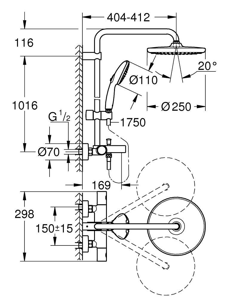 Grohe Tempesta System 250 Duvara Monte Termostatik Banyo Bataryalı Duş Kolonu Krom, 26978001Grohe26978001Duş Kolonları