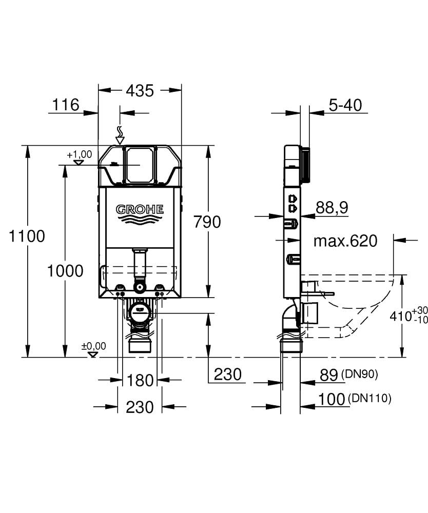 Grohe Uniset Gömme Rezervuar, İnce, 39683000Grohe39683000Duvar İçi Gömme Rezervuarları
