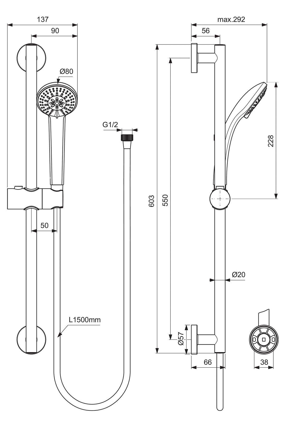Ideal Standard Una Sürgülü Duş Seti-Chrome B1248ZZIdeal StandardB1248ZZDuş Sistemleri