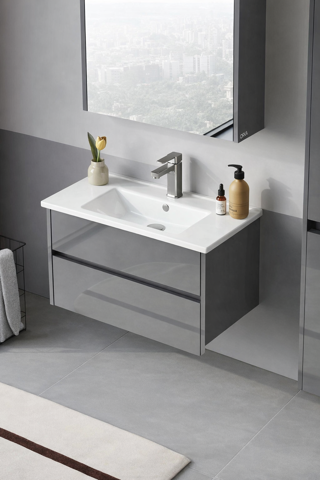 Orka Arno 65 cm Bazalt Gri Banyo Dolabı Alt Modül ve Lavabo (Çekmeceli) , 5008766ORKA5008766Lavabo Dolabı