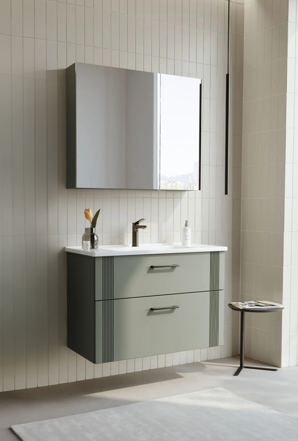 Orka Bari 85 cm Mat Yeşil Banyo Dolabı Takımı (Dolaplı Ayna)ORKA5006589Banyo Dolabı Takımı