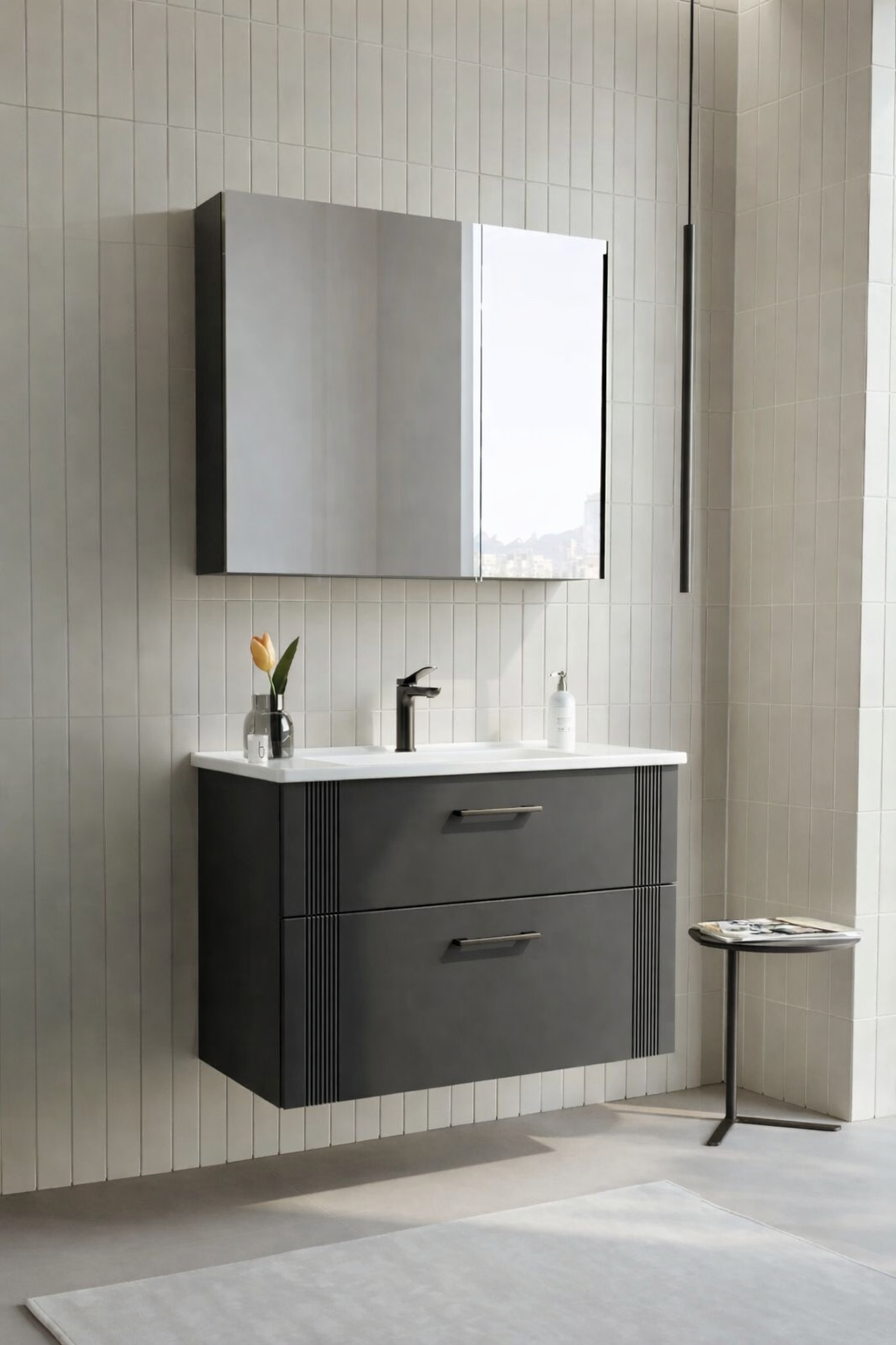 Orka Bari Banyo Dolabı Takımı, 85 cm, Mat Antrasit (Dolaplı Ayna), 5006591ORKA5006591Banyo Dolabı Takımı