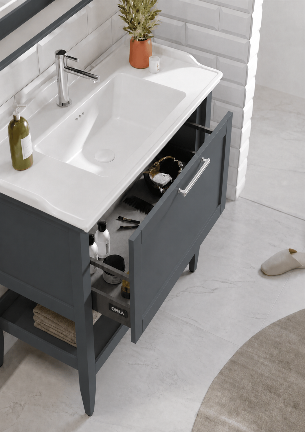 Orka Bastle 65 cm Antrasit Banyo Dolabı TakımıORKA5002565Banyo Dolabı Takımı