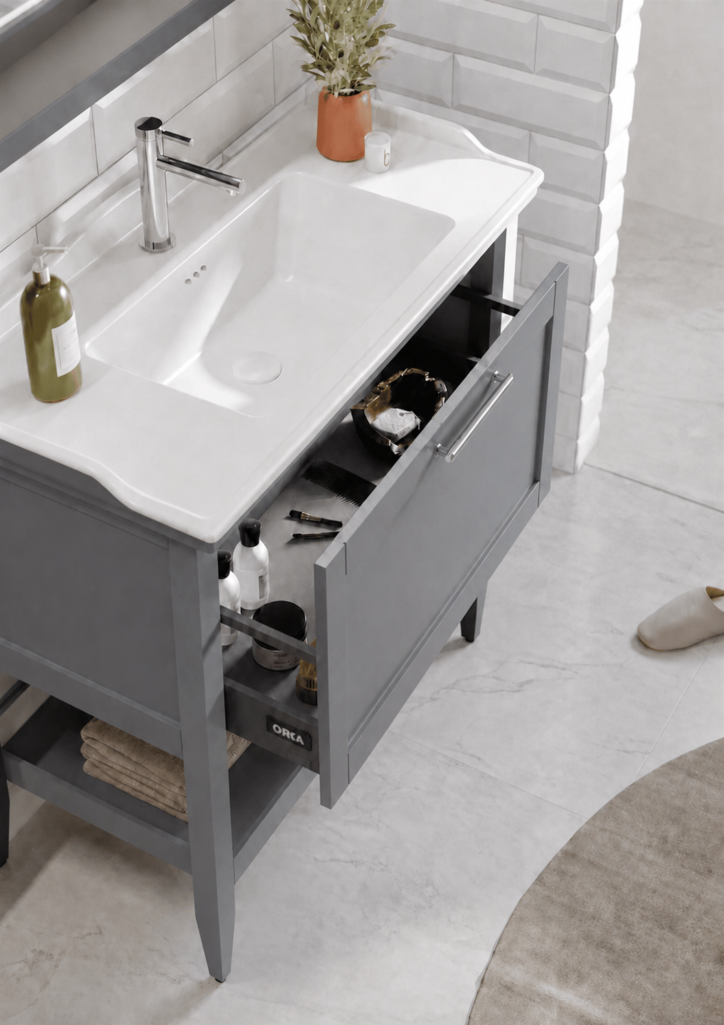 Orka Bastle 65 cm Mat Gri Banyo Dolabı TakımıORKA5002564Banyo Dolabı Takımı