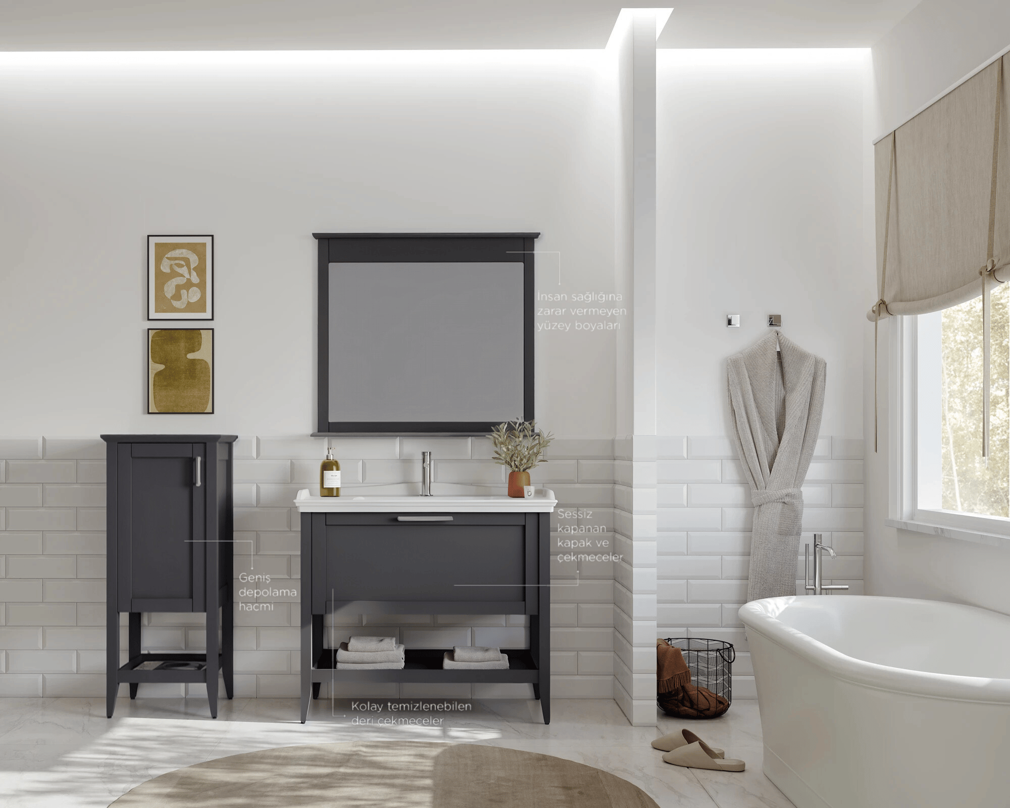 Orka Bastle 80 cm Antrasit Banyo Dolabı Takımı Ve Boy DolabıORKA5002562/1Banyo Dolabı Takımı ve Boy Dolabı