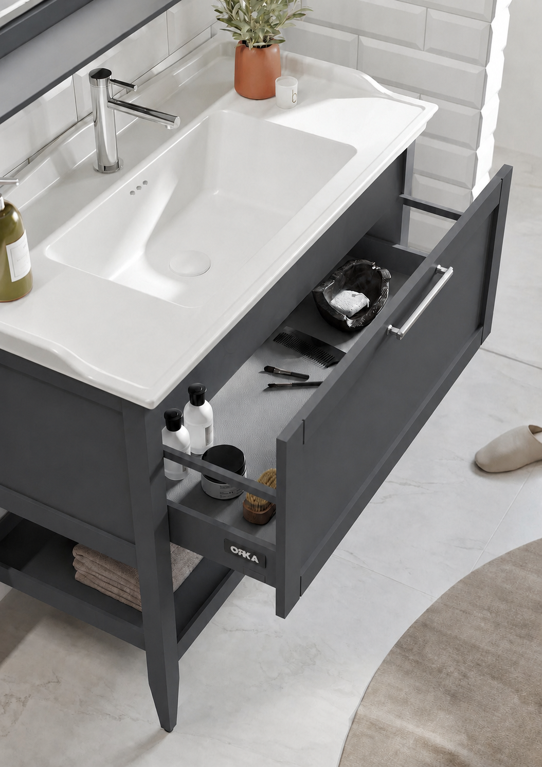 Orka Bastle Banyo Dolabı Takımı, 100 cm, Mat Antrasit, 5002559ORKA5002559Banyo Dolabı Takımı