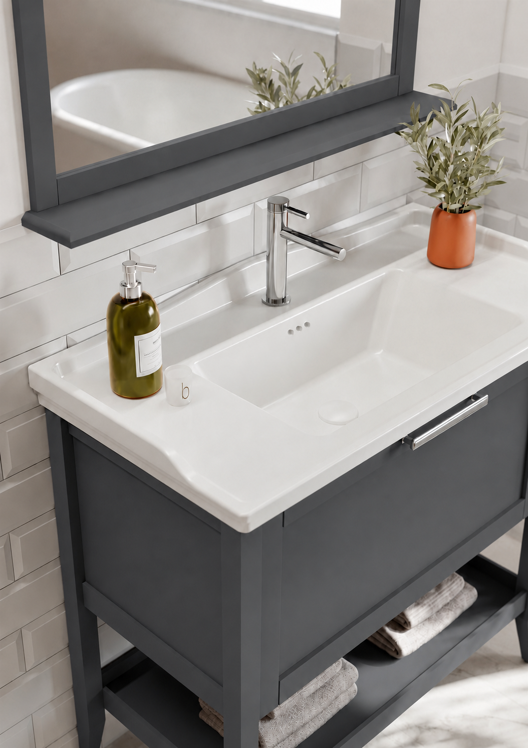 Orka Bastle Banyo Dolabı Takımı, 100 cm, Mat Antrasit, 5002559ORKA5002559Banyo Dolabı Takımı