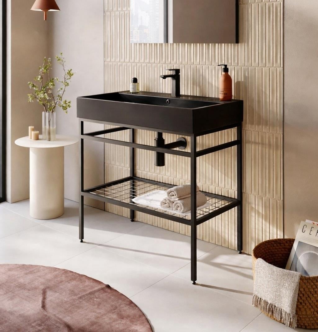 Orka Capetown 80 cm Banyo Dolabı Alt Modül ve Lavabo (Mat Siyah Lavabo), 5003540ORKA5003540Lavabo Dolabı