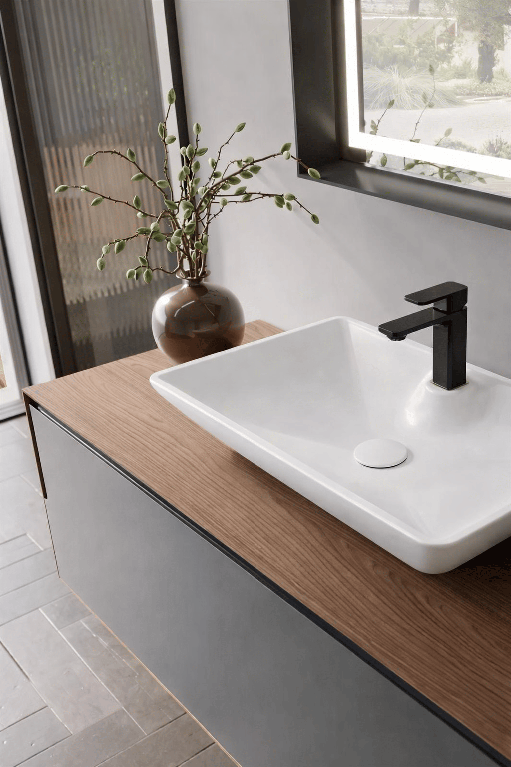 Orka Craft 100 cm Kompakt Ceviz Banyo Dolabı Alt Modül ve Lavabo (Mat Beyaz Lavabo), 5007191ORKA5007191Lavabo Dolabı