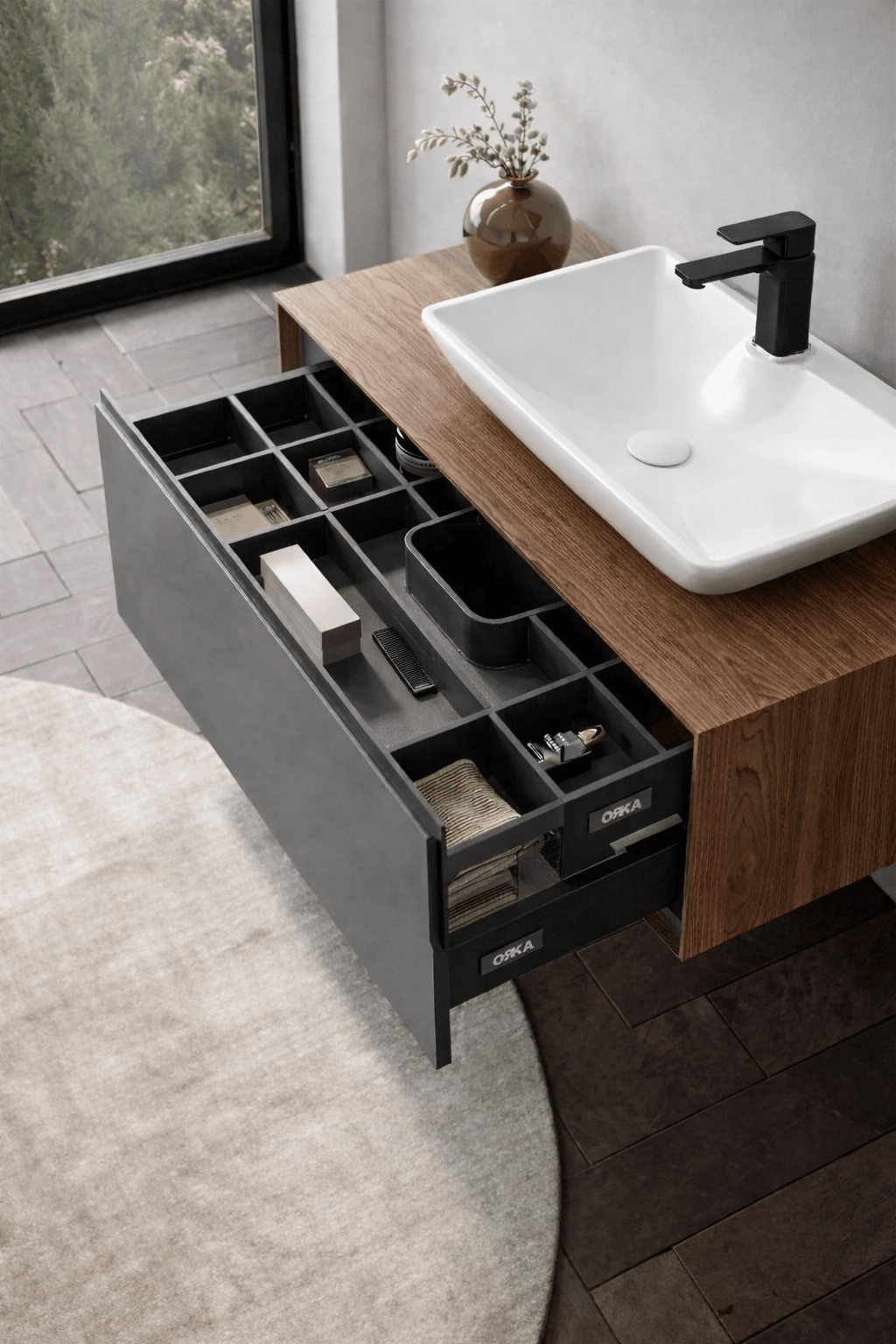 Orka Craft 100 cm Kompakt Ceviz Banyo Dolabı Alt Modül ve Lavabo (Mat Beyaz Lavabo), 5007191ORKA5007191Lavabo Dolabı