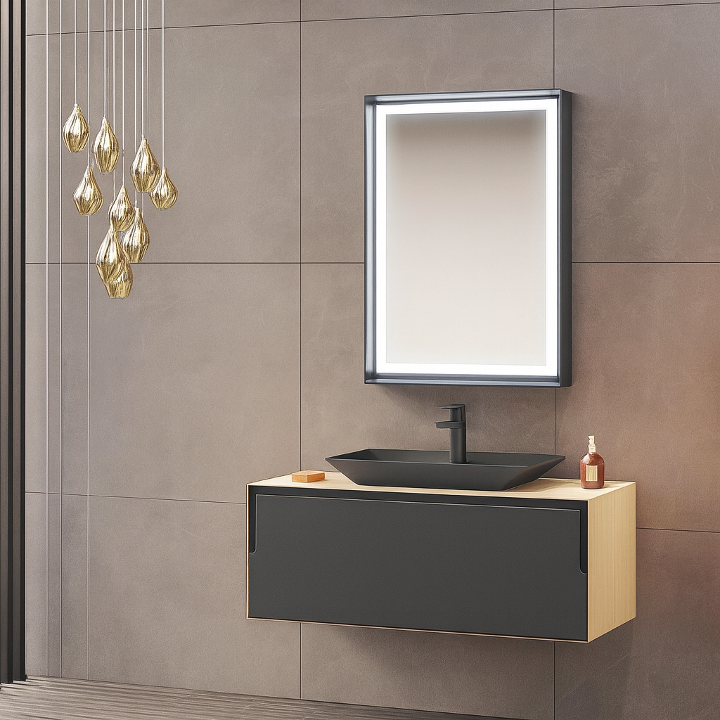 Orka Craft 100 cm Meşe Banyo Dolabı Takımı (Ledli Ayna-Mat Antrasit Lavabo)ORKA5000144Banyo Dolabı Takımı