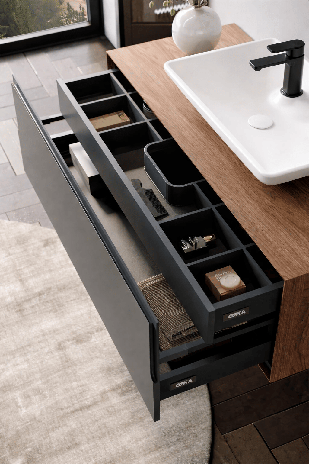 Orka Craft 120 cm Kompakt Ceviz Banyo Dolabı Alt Modül ve Lavabo (Mat Beyaz Lavabo), 5005724ORKA5005724Lavabo Dolabı