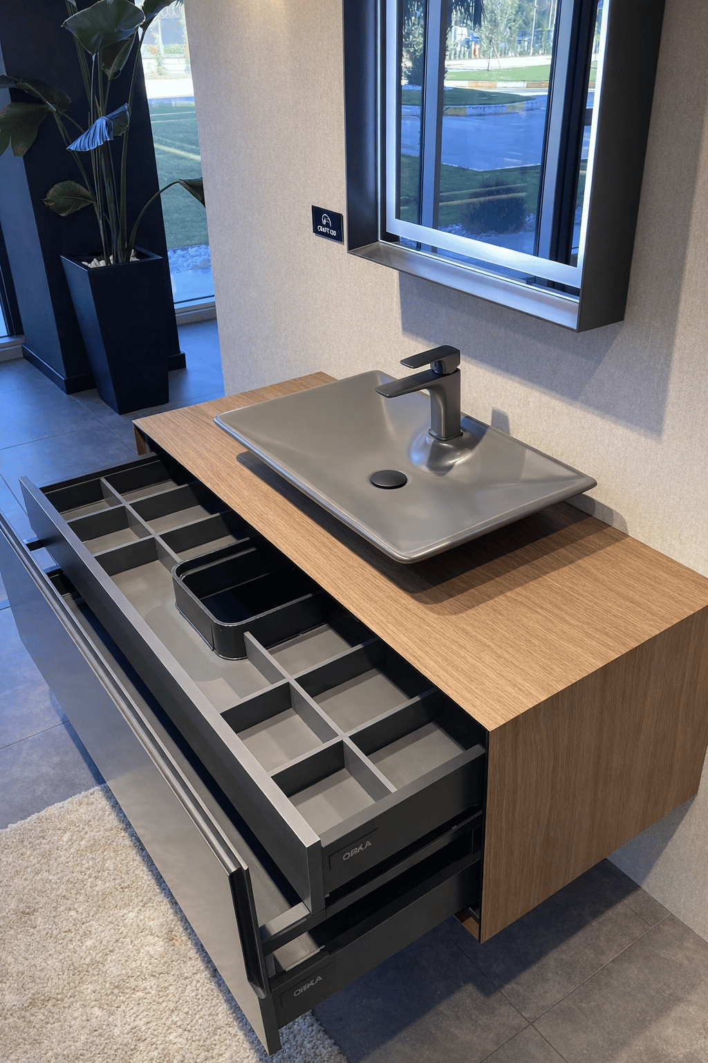 Orka Craft 120 cm Kompakt Ceviz Banyo Dolabı Alt Modül ve Lavabo (Mat Antrasit Lavabo), 5001127ORKA5001127Lavabo Dolabı