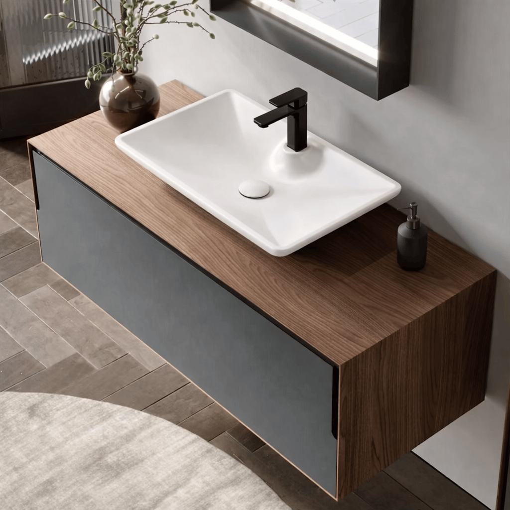 Orka Craft 120 cm Kompakt Ceviz Banyo Dolabı Alt Modül ve Lavabo (Mat Beyaz Lavabo), 5005724ORKA5005724Lavabo Dolabı