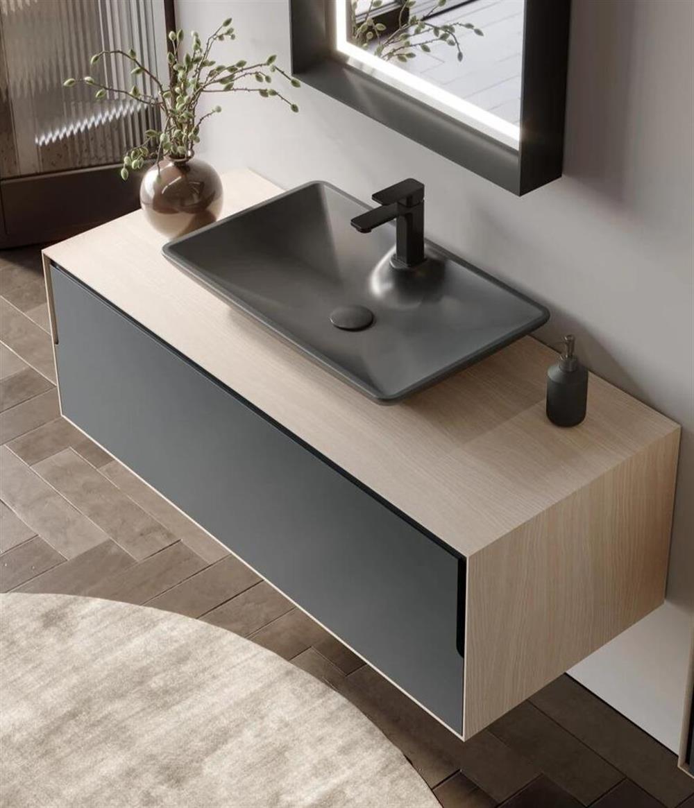 Orka Craft 120 cm Meşe Antrasit Banyo Dolabı Takımı (Ledli Ayna-Mat Antrasit Lavabo)ORKA5000146Banyo Dolabı Takımı