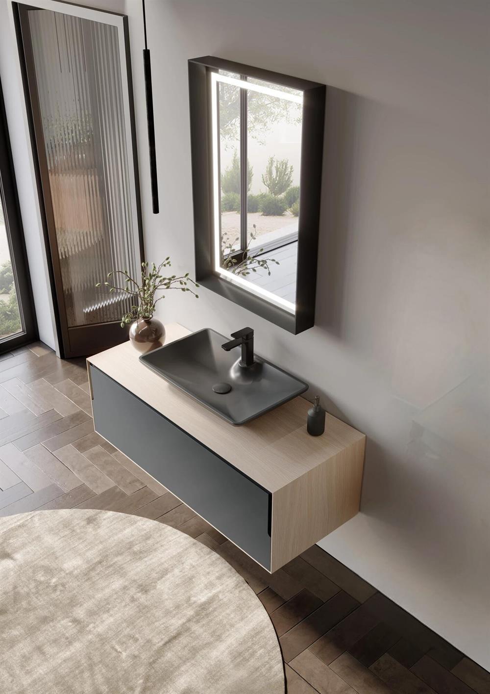 Orka Craft 120 cm Meşe Antrasit Banyo Dolabı Takımı (Ledli Ayna-Mat Antrasit Lavabo)ORKA5000146Banyo Dolabı Takımı