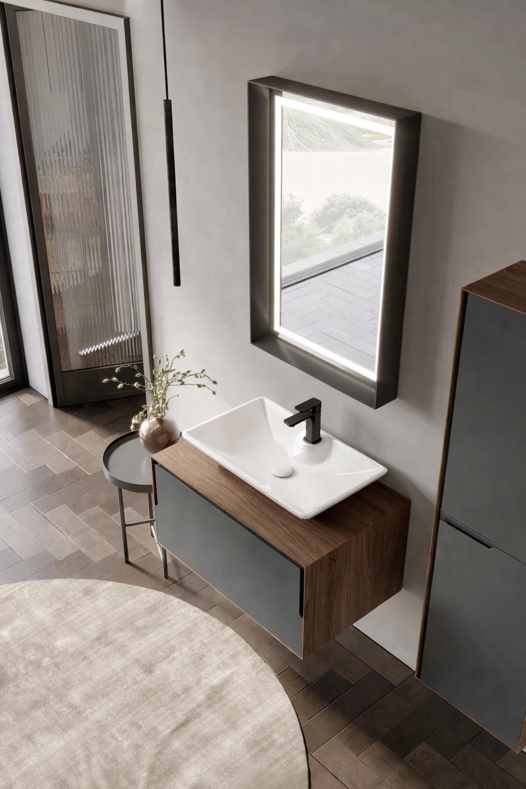 Orka Craft Banyo Dolabı Takımı, 80 cm, Kompakt Ceviz (Ledli Ayna-Mat Beyaz Lavabo), 5003988diğer5003988Ayna Ve Dolaplı Aynalar