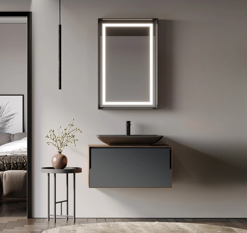 Orka Craft Banyo Dolabı Takımı, 80 cm, Kompakt Ceviz (Ledli Ayna-Mat Antrasit Lavabo), 5003986ORKA5003986Ayna Ve Dolaplı Aynalar