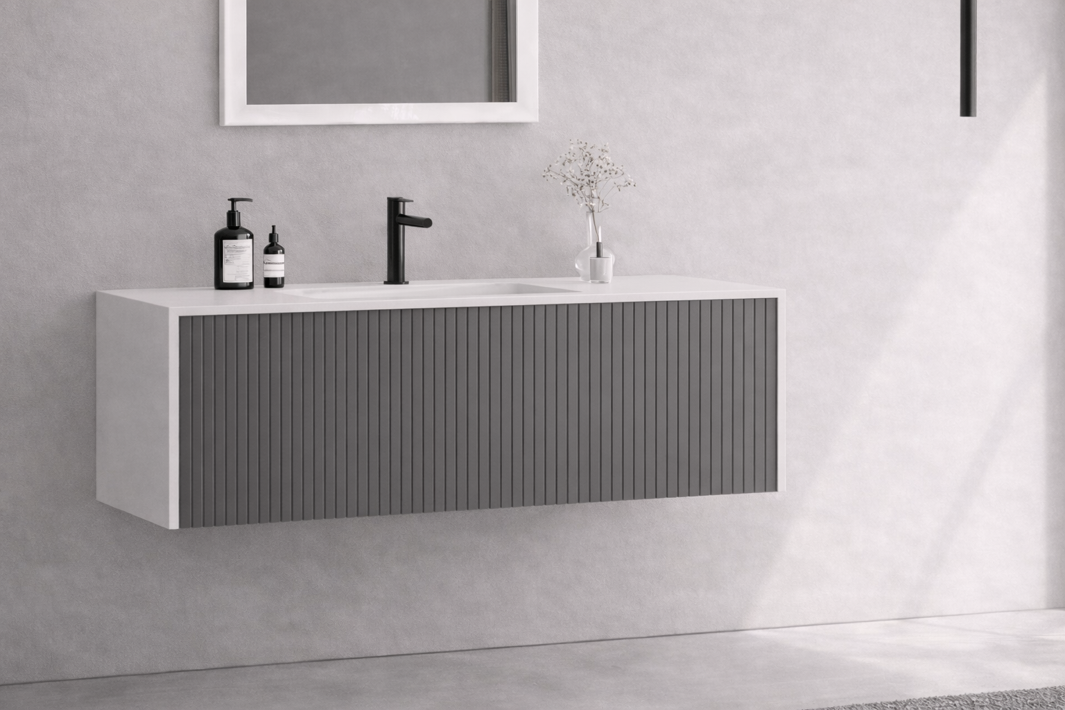 Orka Cube 100 cm Mat Antrasit Banyo Dolabı Alt Modül ve Lavabo , 3009383ORKA3009383Lavabo Dolabı