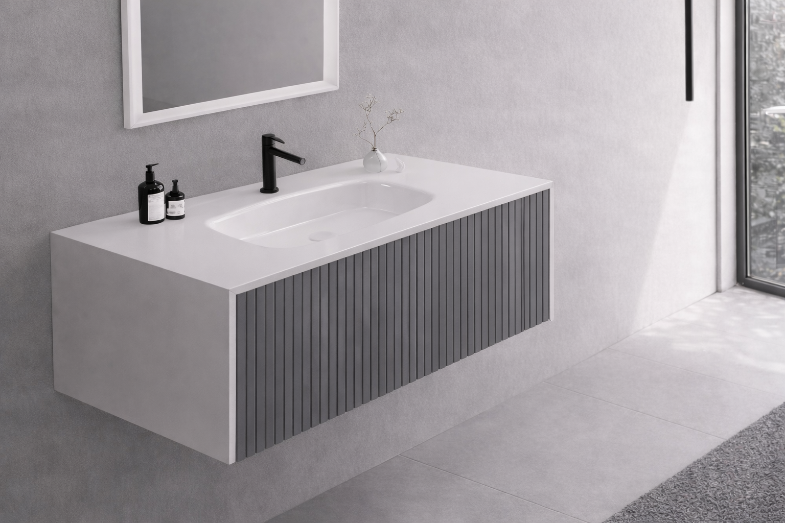 Orka Cube 100 cm Mat Gri Banyo Dolabı Alt Modül ve Lavabo , 3009384ORKA3009384Lavabo Dolabı