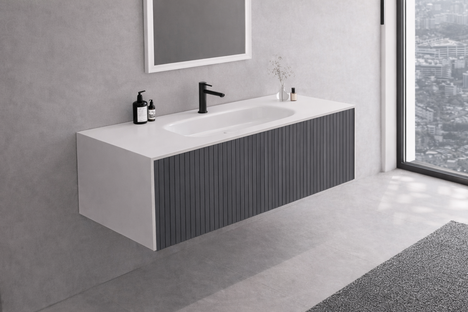 Orka Cube 120 cm Mat Antrasit Banyo Dolabı Alt Modül ve Lavabo, 3000381ORKA3000381Lavabo Dolabı