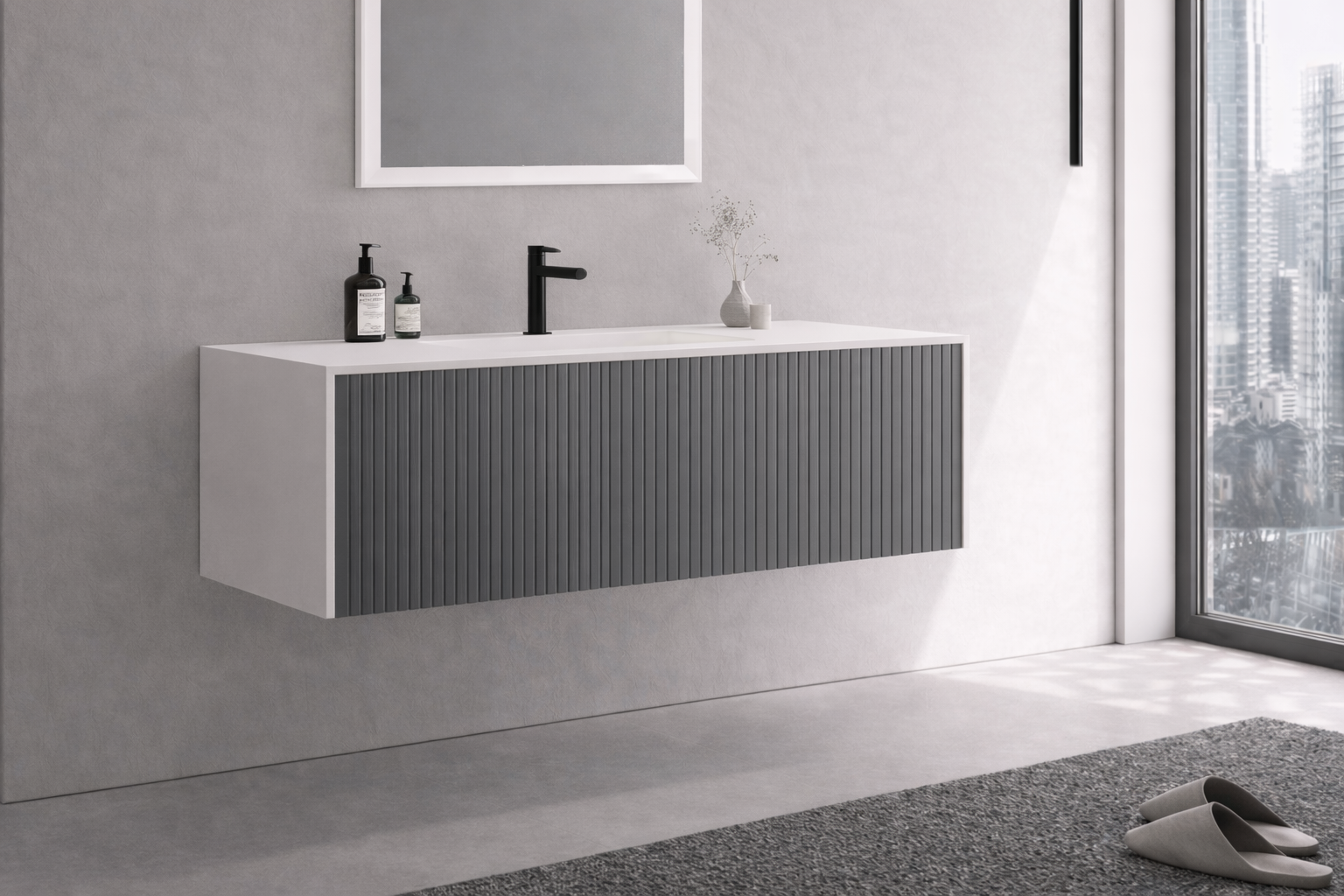 Orka Cube 120 cm Mat Gri Banyo Dolabı Alt Modül ve Lavabo, 3000380ORKA3000380Lavabo Dolabı