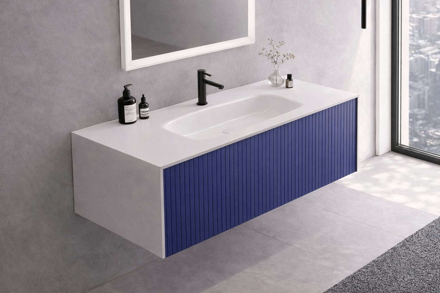 Orka Cube 120 cm Mat Lacivert Banyo Dolabı Alt Modül ve Lavabo, 3000379ORKA3000379Lavabo Dolabı