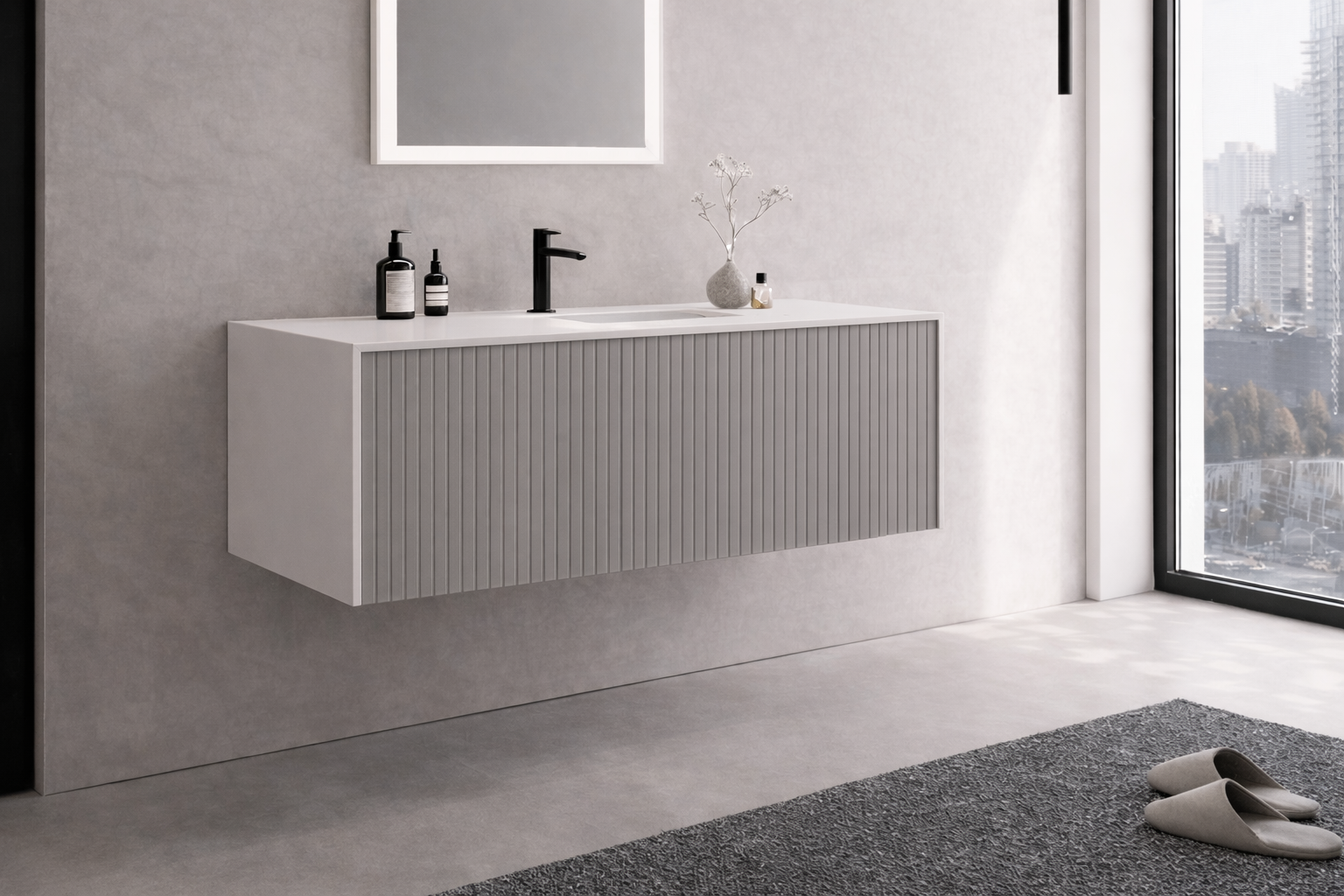 Orka Cube 120 cm Mat Vizon Banyo Dolabı Alt Modül ve Lavabo, 3000383ORKA3000383Lavabo Dolabı