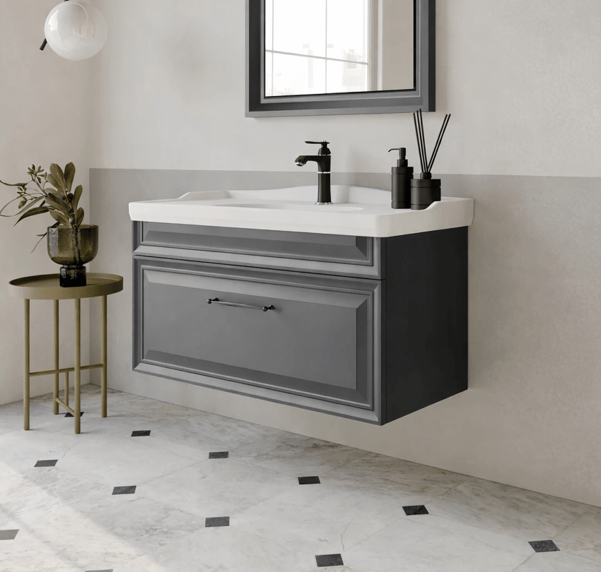 Orka Design 105 cm Mat Antrasit Banyo Dolabı Alt Modül ve Lavabo, 5001279ORKA5001279Lavabo Dolabı