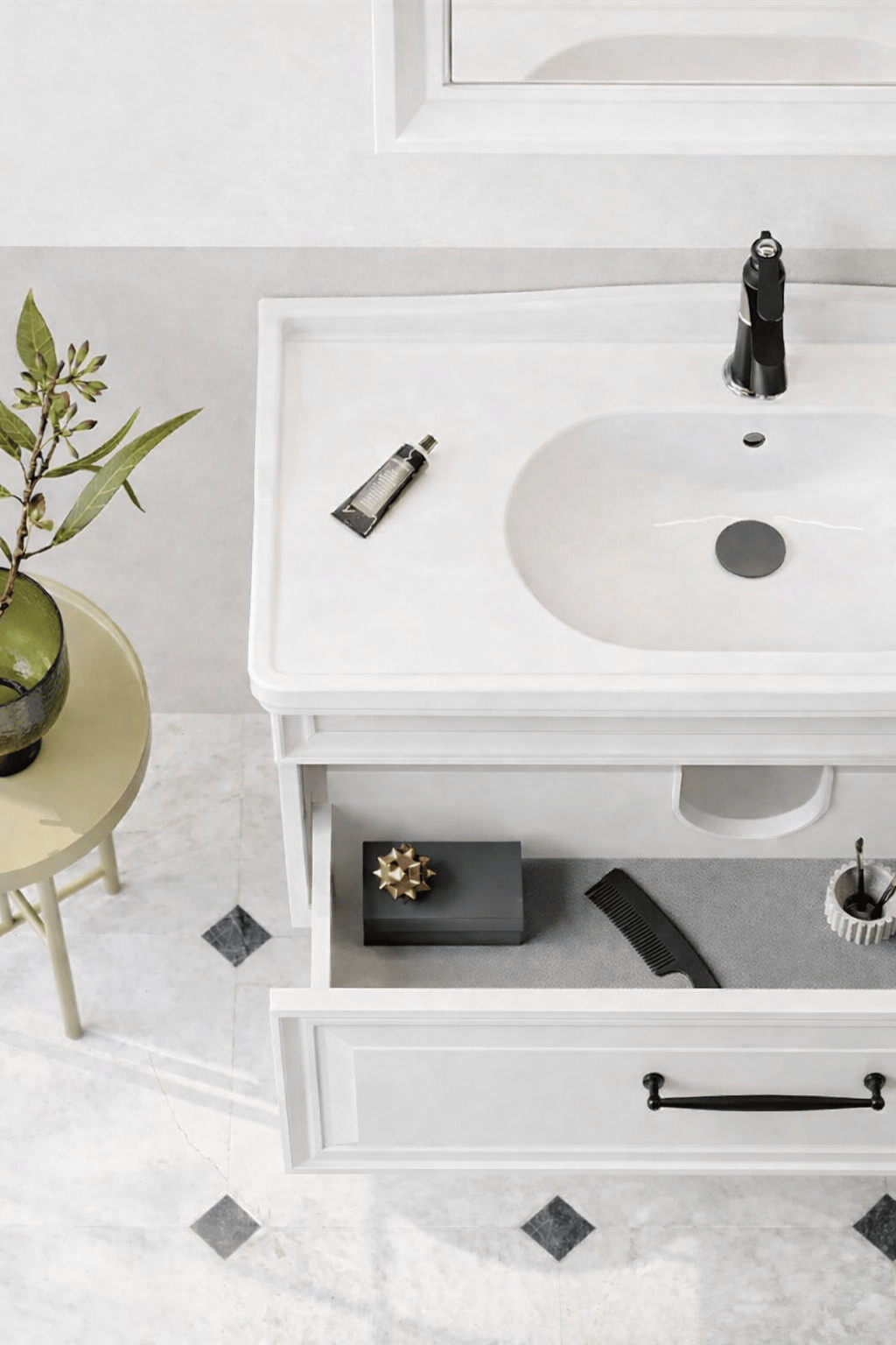 Orka Design 105 cm Mat Beyaz Banyo Dolabı Alt Modül ve Lavabo, 5001274ORKA5001274Lavabo Dolabı