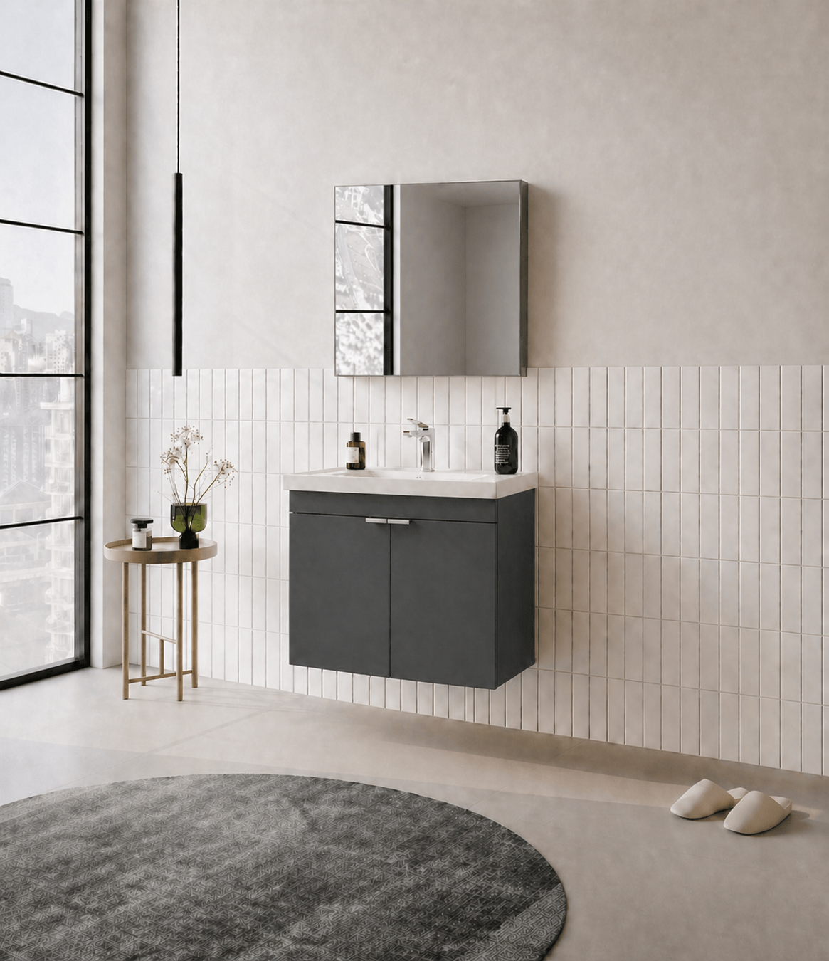 Orka Desna 60 cm, Mat Antrasit, Banyo Dolabı Takımı, (Düz Ayna), 5008540ORKA5008540Banyo Dolabı Takımı