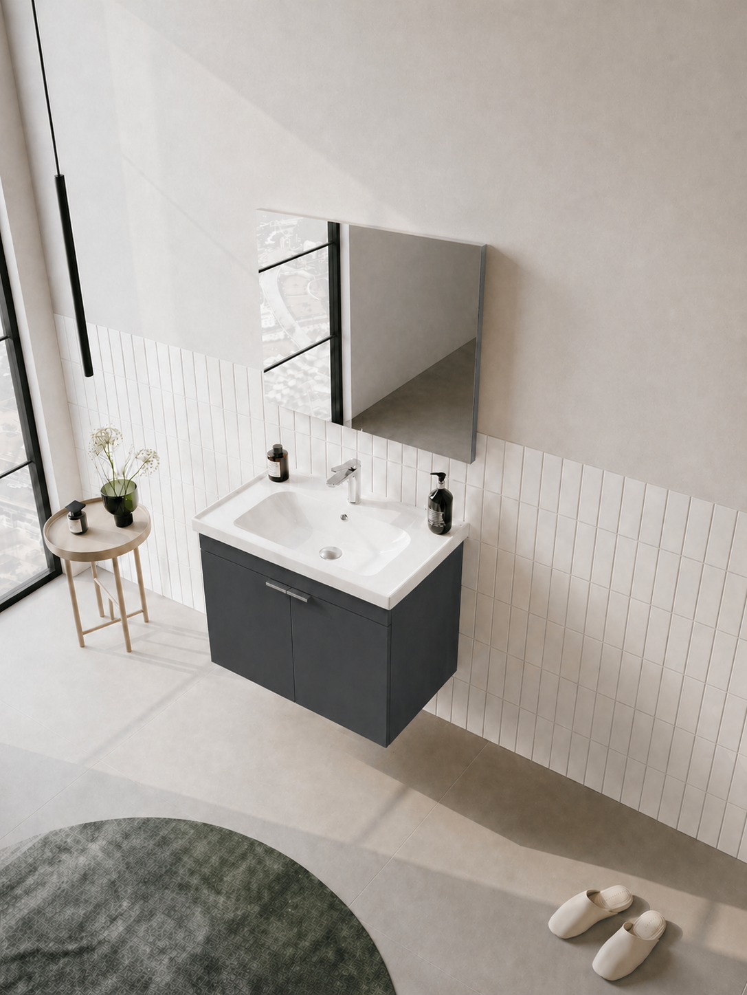 Orka Desna 60 cm, Mat Antrasit, Banyo Dolabı Takımı, (Düz Ayna), 5008540ORKA5008540Banyo Dolabı Takımı