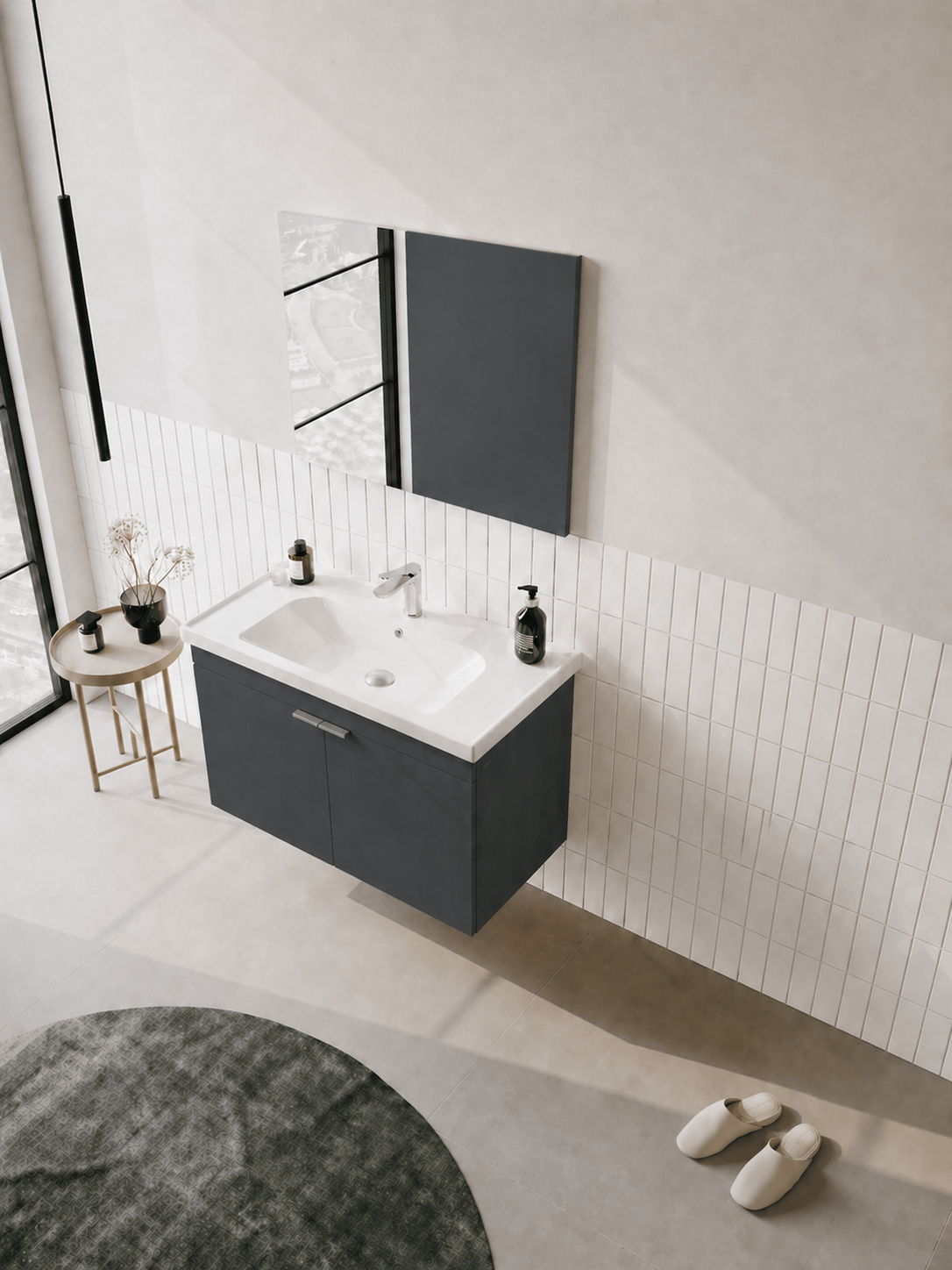 Orka Desna 90 cm, Mat Antrasit, Banyo Dolabı Takımı, (Düz Ayna), 5008553ORKA5008553Banyo Dolabı Takımı