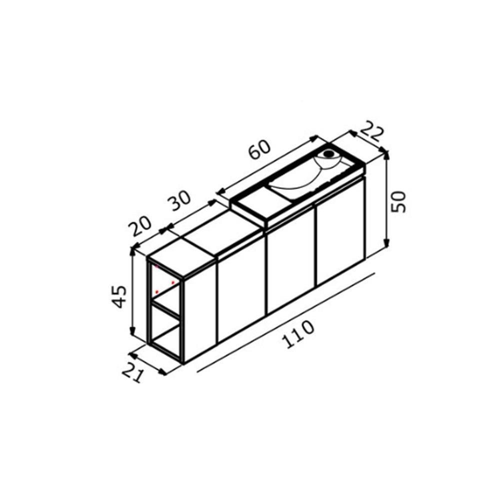 Orka Ferla 110 cm Antrasit Banyo Dolabı Alt Modül ve LavaboORKA5005190Lavabo Dolabı
