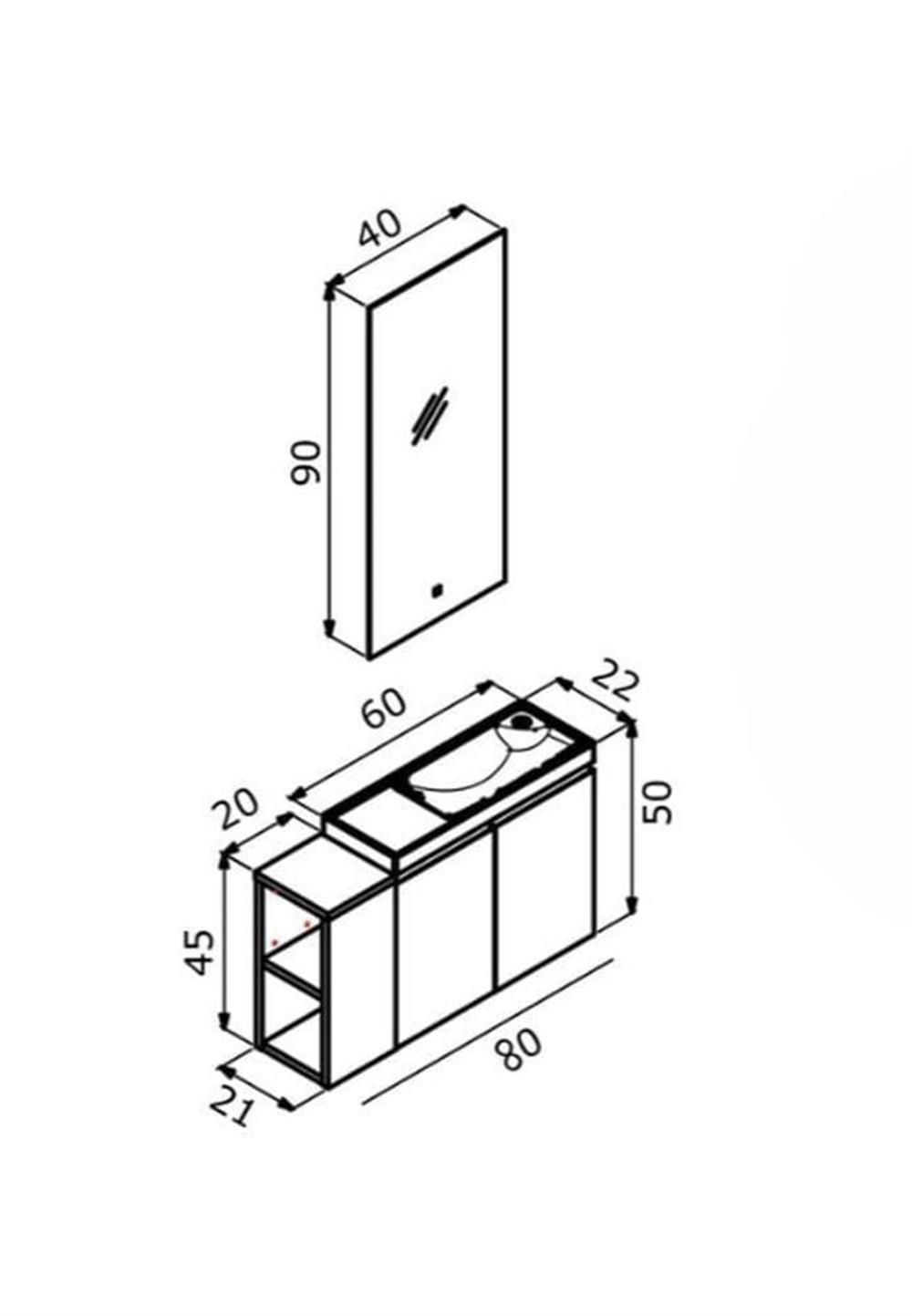 Orka Ferla 80 cm Mat Tarçin Banyo Dolabı TakımıORKA5004337Banyo Dolabı Takımı