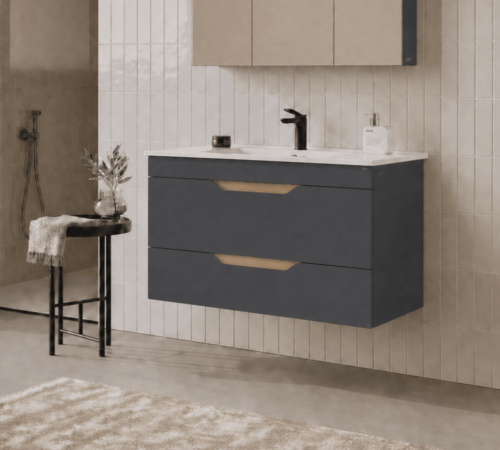 Orka Lena 100 cm Mat Antrasit Banyo Dolabı Alt Modül Ve Lavabo (Kapaklı), 5008026ORKA5008026Lavabo Dolabı