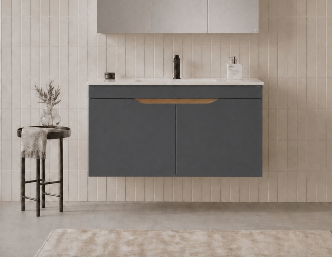 Orka Lena 100 cm Mat Antrasit Banyo Dolabı Alt Modül Ve Lavabo (Kapaklı), 5008026ORKA5008026Lavabo Dolabı