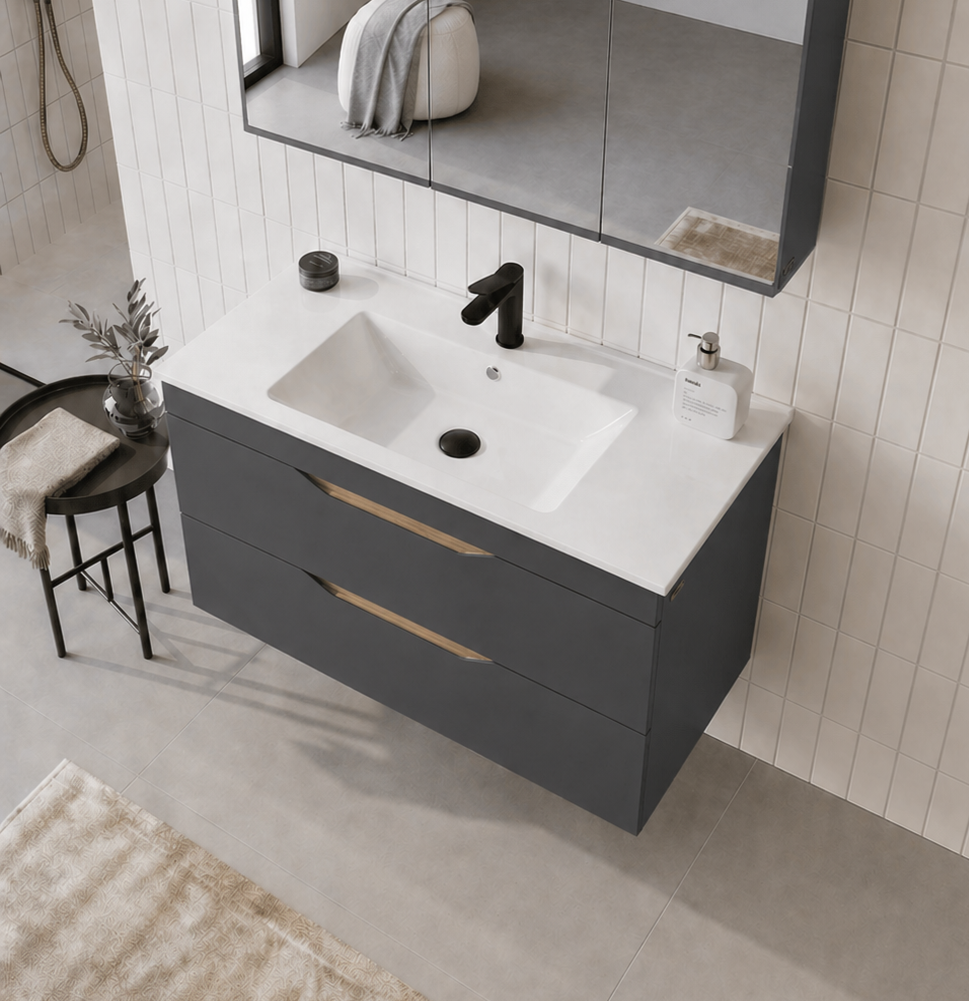 Orka Lena 100 cm Mat Antrasit Banyo Dolabı Alt Modül Ve Lavabo, 5008041ORKA5008041Lavabo Dolabı