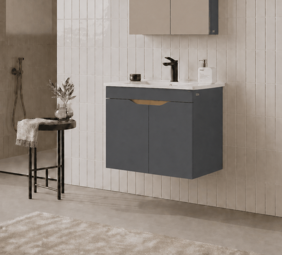 Orka Lena 65 cm Mat Antrasit Banyo Dolabı Alt Modül Ve Lavabo (Kapaklı), 5008018ORKA5008018Lavabo Dolabı