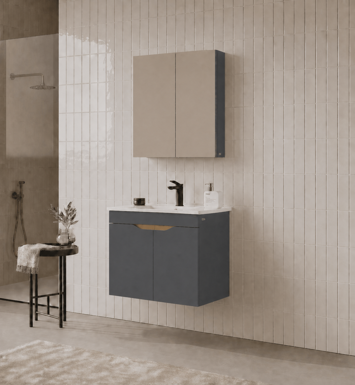 Orka Lena 65 cm Mat Antrasit Banyo Dolabı Takımı (Kapaklı ,Dolaplı Ayna), 5008019ORKA5008019Banyo Dolabı Takımı