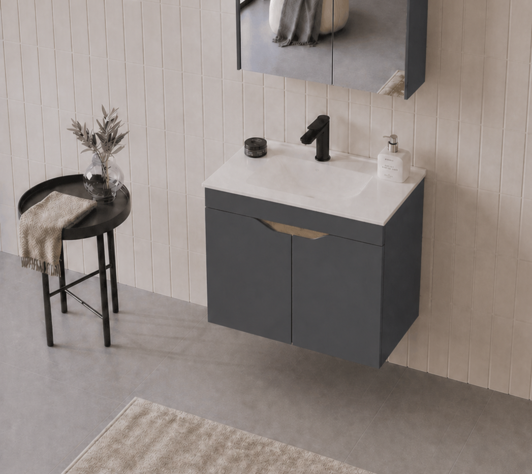 Orka Lena 65 cm Mat Antrasit Banyo Dolabı Alt Modül Ve Lavabo (Kapaklı), 5008018ORKA5008018Lavabo Dolabı