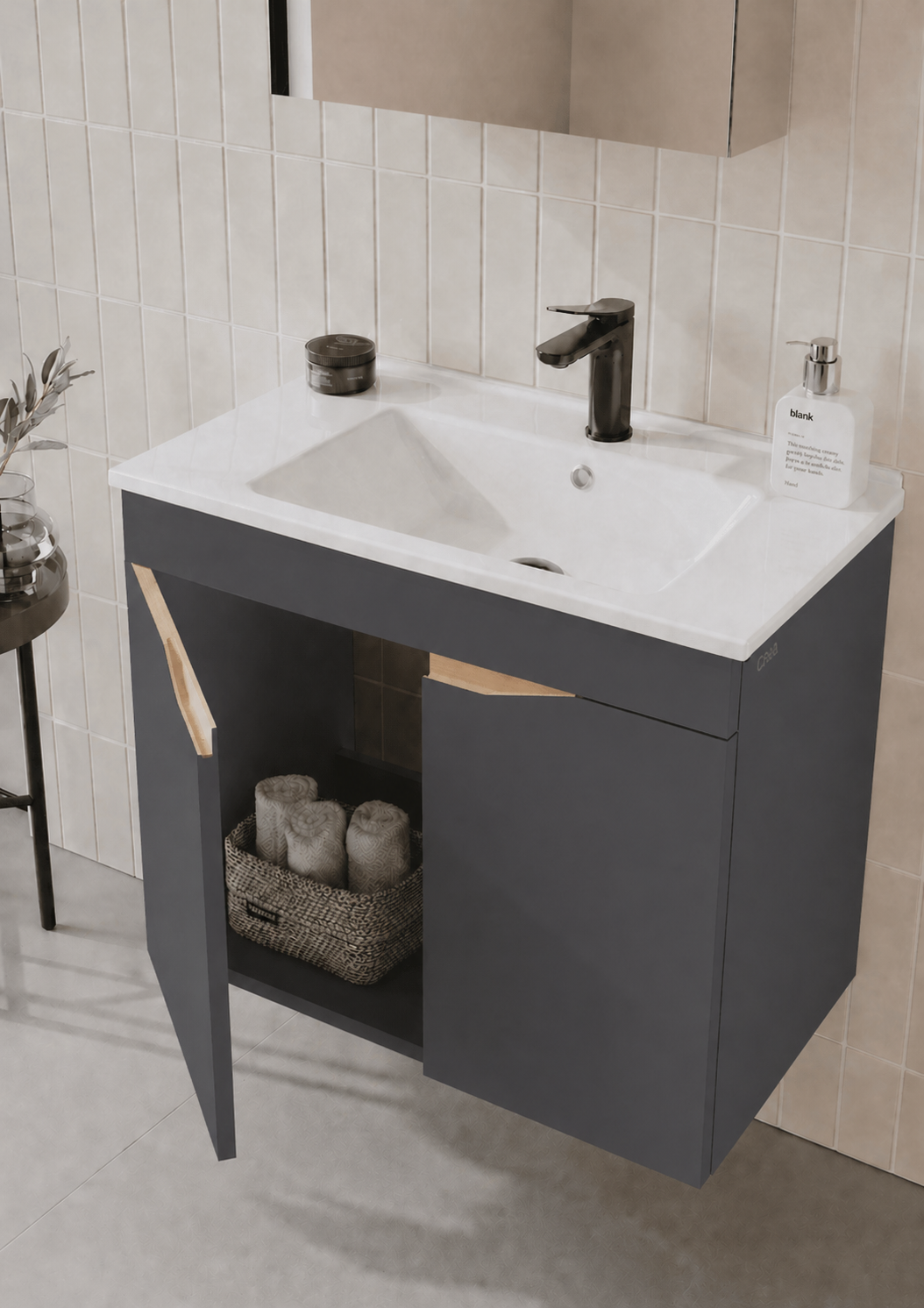 Orka Lena 65 cm Mat Antrasit Banyo Dolabı Alt Modül Ve Lavabo (Kapaklı), 5008018ORKA5008018Lavabo Dolabı