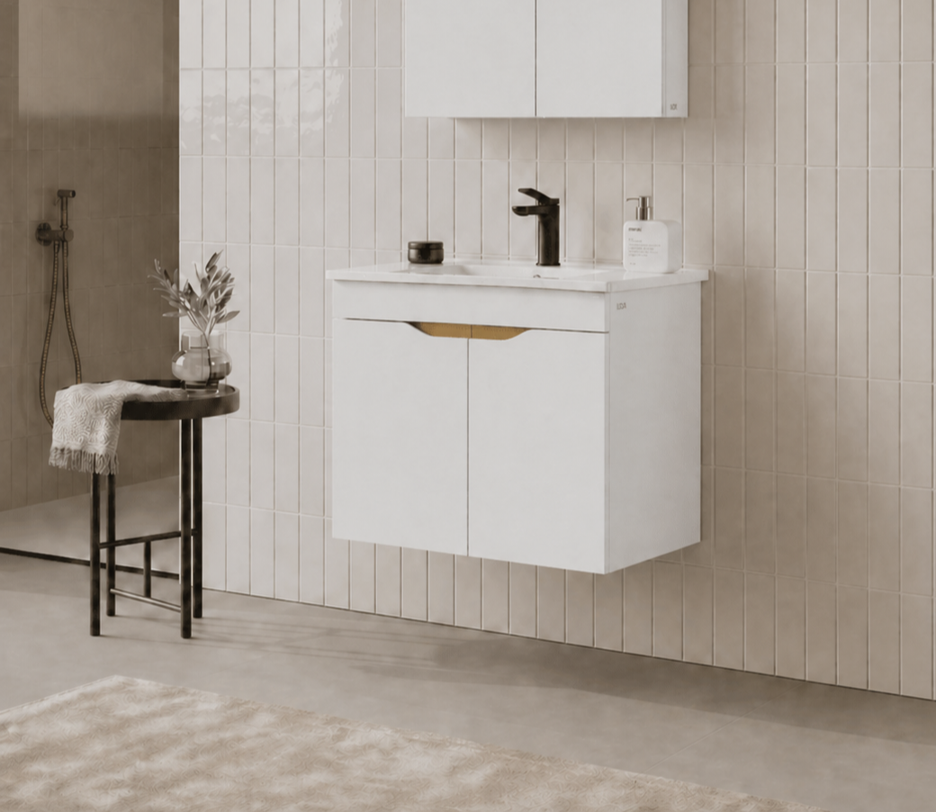 Orka Lena 65 cm Mat Beyaz Banyo Dolabı Alt Modül Ve Lavabo (Kapaklı), 5008807ORKA5008807Lavabo Dolabı