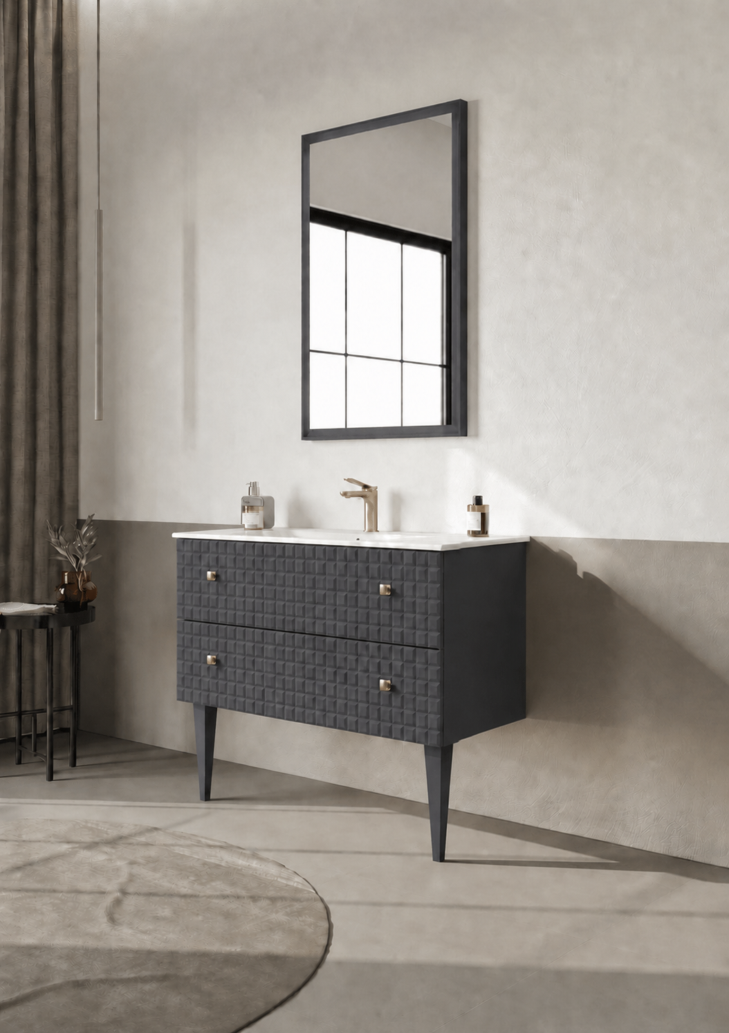 Orka LIPARI 100 cm Mat Antrasit / Altın Banyo Dolabı Takımı (Ayaklı) , 5007344ORKA5007344Banyo Dolabı Takımı