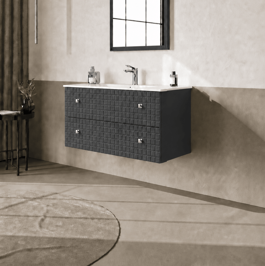 Orka LIPARI 100 cm Mat Antrasit / Krom Banyo Dolabı Alt Modül ve Lavabo , 5007319ORKA5007319Lavabo Dolabı